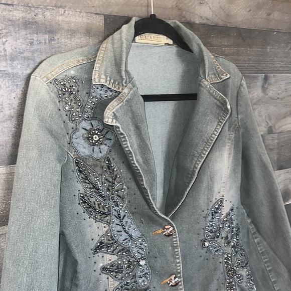 Gray Faralla Rosso Jeweled Jean Jackets - Picture 2 of 6